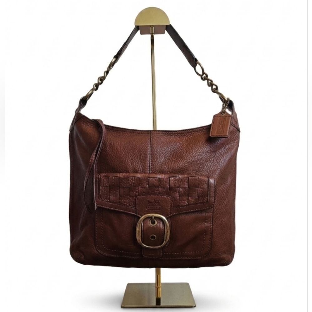 Coach 08 Bleecker Brown Soft Milled Cowhide Woven Pocket Hobo 12378 Tattersall - Picture 15 of 15